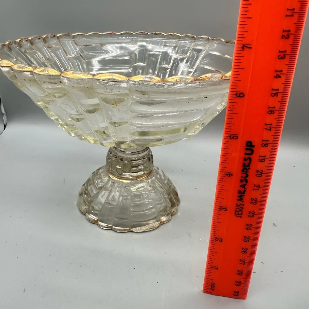 Louise clear Jeanette Glass Pedestal Bowl with Gold Trim